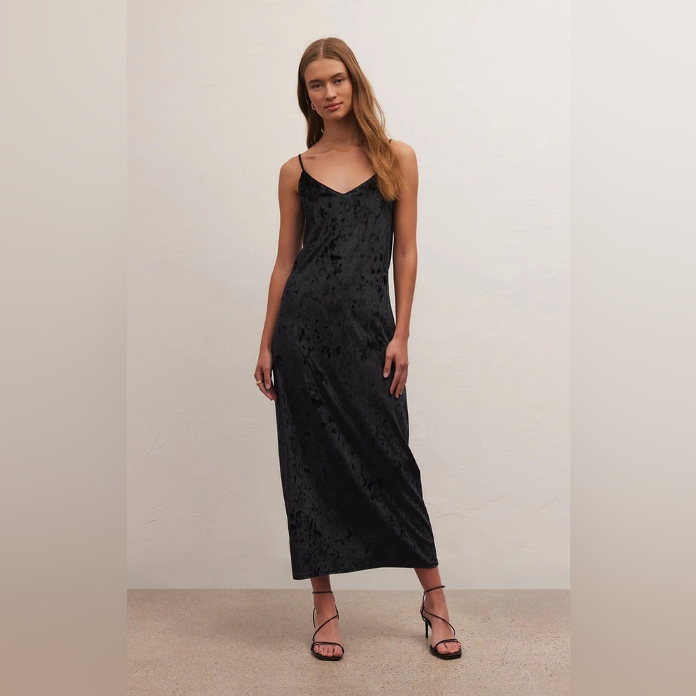 Z SUPPLY Selina Crushed Velvet Dress Black Large